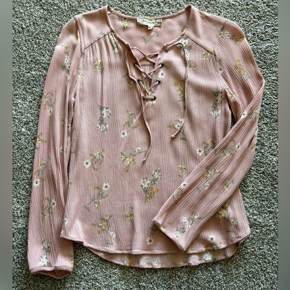 Blush Pink Floral Lace-Up Top